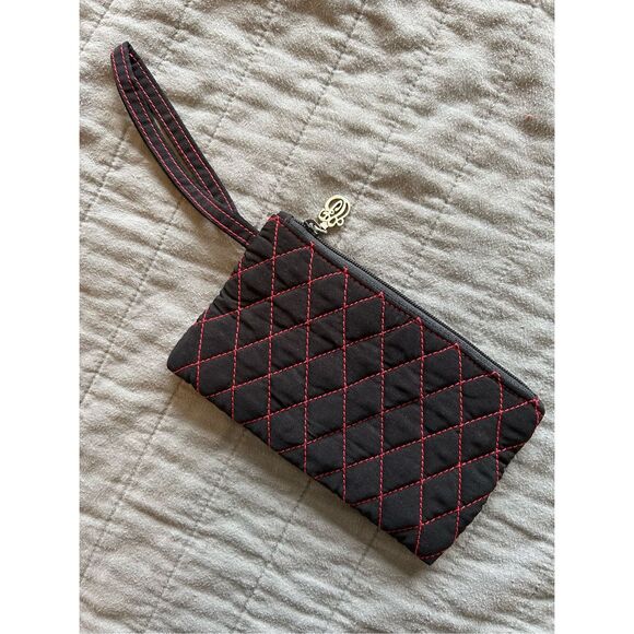 Vera Bradley Silk Small Black & Red Quilted Purse Clutch Makeup Pouch Wristlet - Picture 1 of 9